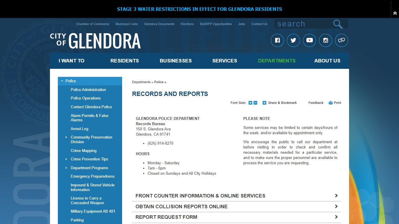 Records and Reports | City of Glendora