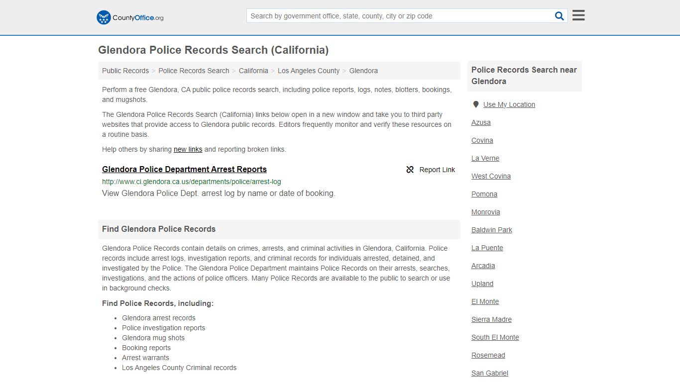 Police Records Search - Glendora, CA (Accidents & Arrest Records)